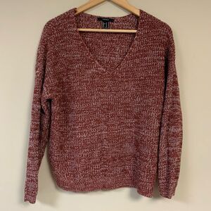 Forever 21 Sweater Womens Medium Oversized V Neck Marbled Soft Cozy Knit Slouchy